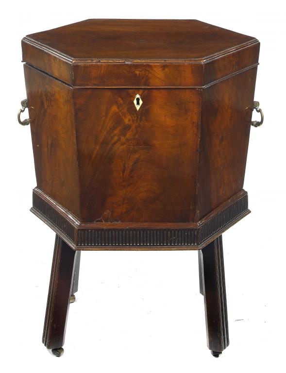 Appraisal: A GEORGE III MAHOGANY HEXAGONAL WINE COOLER with moulded lid