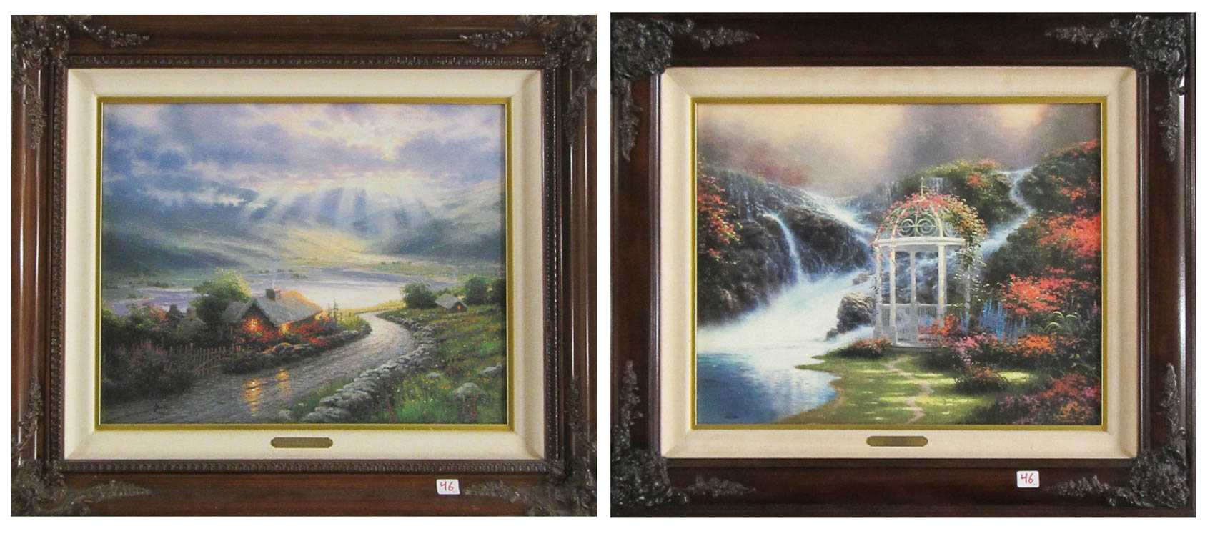 Appraisal: THOMAS KINKADE TWO EMBELLISHED OFFSET LITHOGRAPHS ON CANVAS United States