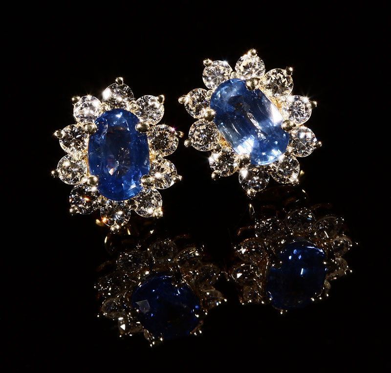 Appraisal: A pair of K yellow gold sapphire and diamond earrings