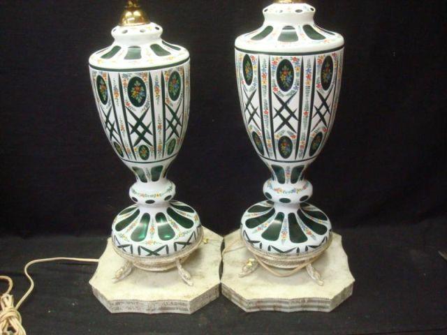 Appraisal: Pair of Bohemian Glass Lamps