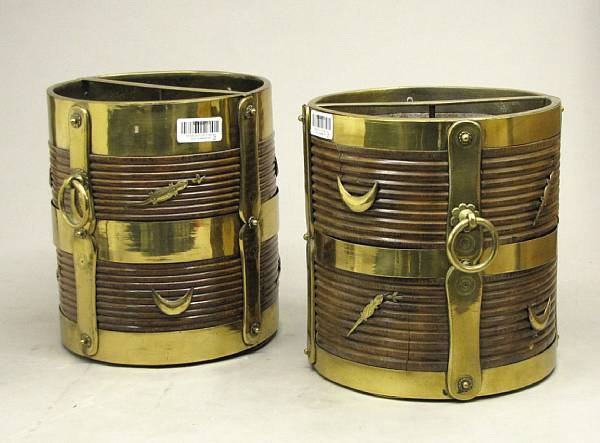 Appraisal: A pair of Indian brass mounted hardwood buckets Each composed