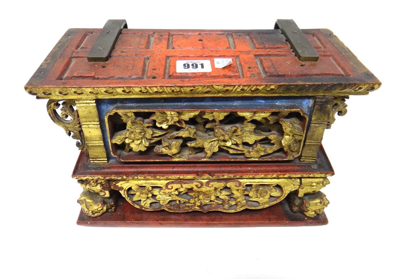 Appraisal: A Chinese giltwood two-tier rectangular stand late th th century