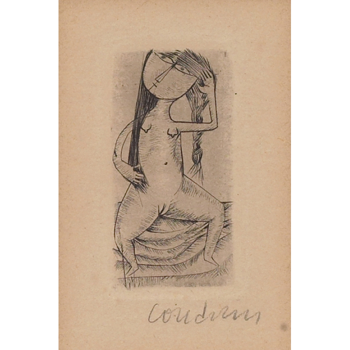 Appraisal: Brigette Coudrain French b Seated Nude c etching x pencil