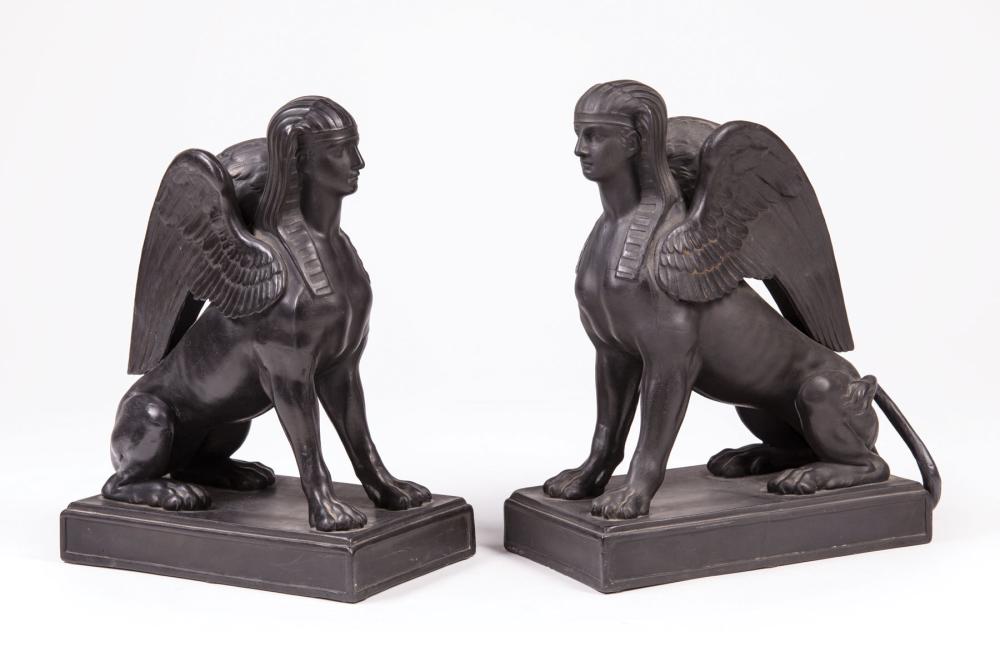 Appraisal: Pair of Wedgwood Black Basalt Sphinxes c - impressed Wedgwood