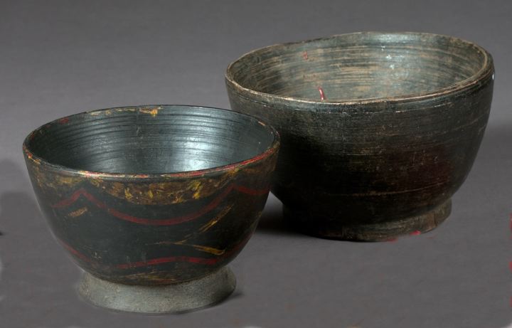 Appraisal: Two Provincial Turned and Polychromed Treenware Bowls first quarter th