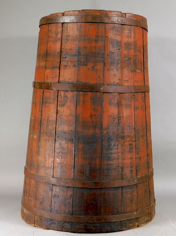 Appraisal: LARGE C Primitive Red Wash Butter Churn Base United States