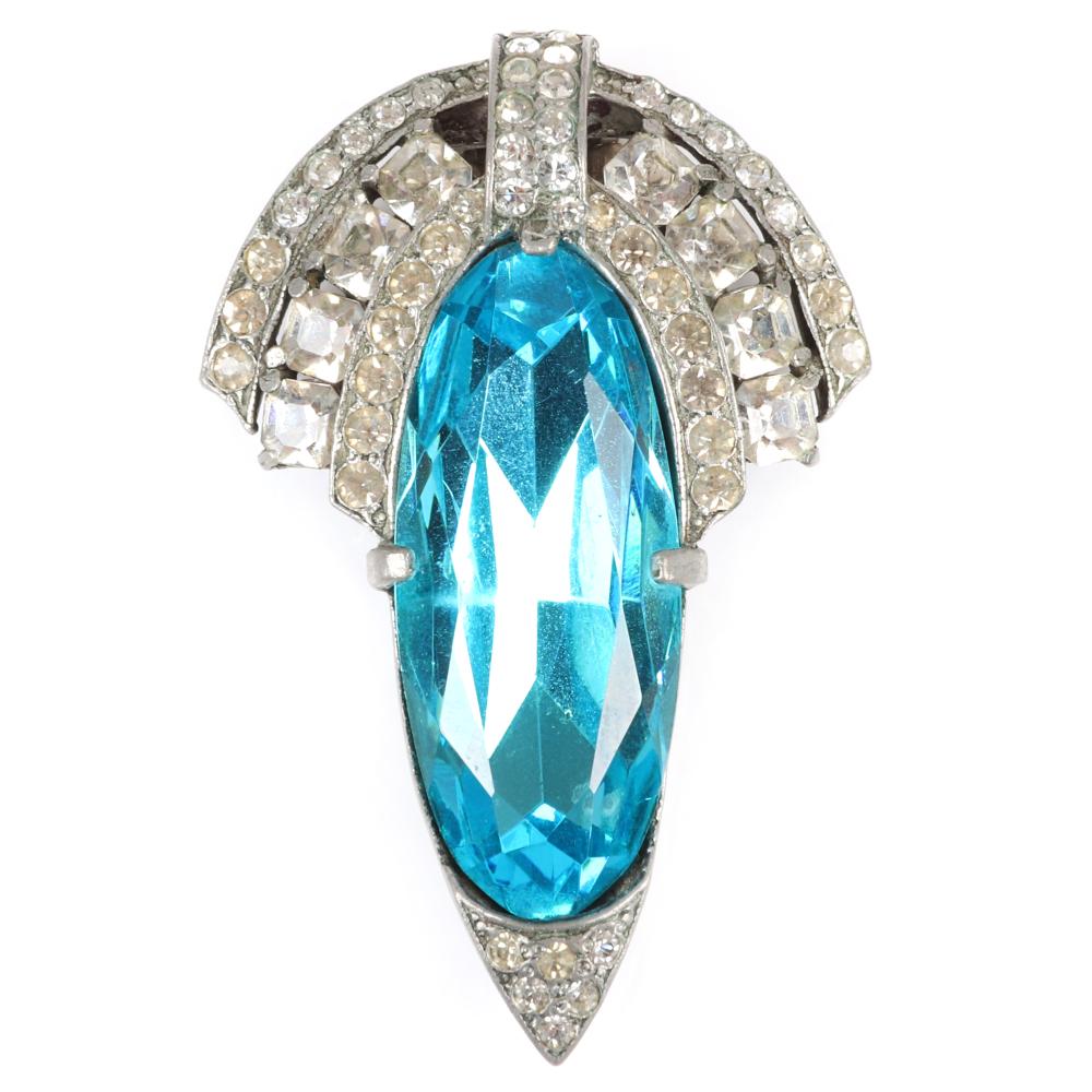 Appraisal: EISENBERG ORIGINAL FUR CLIP WITH LARGE FACETED AQUA BLUE CRYSTAL