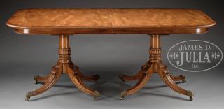 Appraisal: CLASSICAL REVIVAL CROSS BANDED MAHOGANY TWIN PEDESTAL DINING TABLE Second