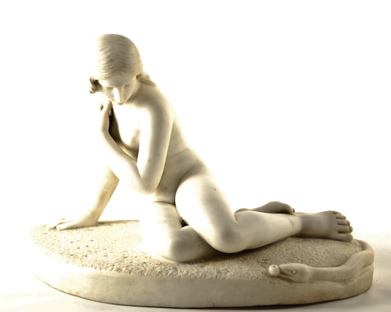 Appraisal: A th C Marble Sculpture of Eve with Serpent with