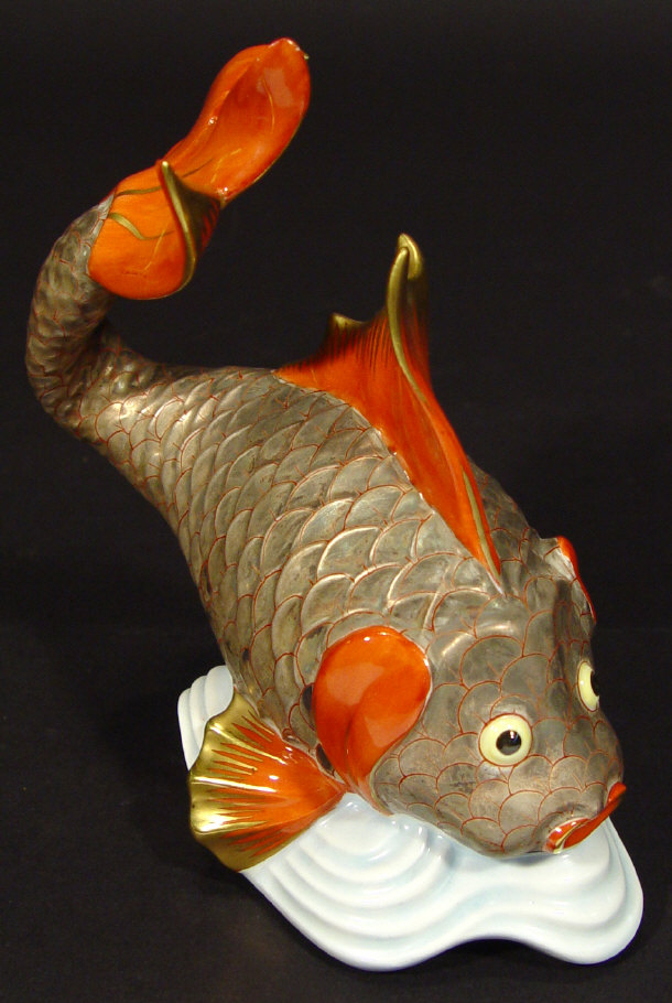 Appraisal: Herend china carp with hand painted and gilded decoration printed