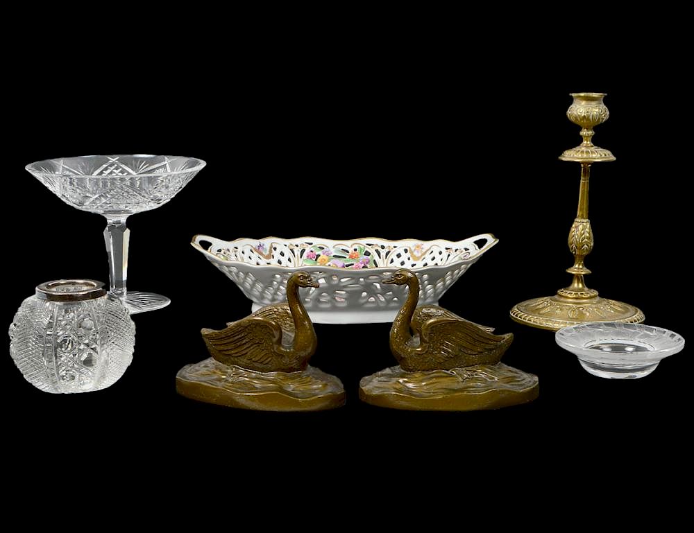 Appraisal: GROUP OF SEVEN MISCELLANEOUS TABLE ITEMS th Century Comprising a