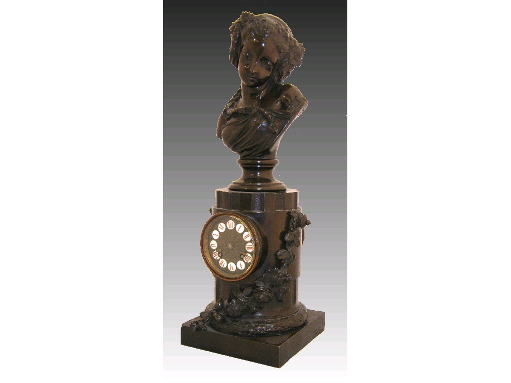 Appraisal: French bronze two train pedestal mantel clock the movement with