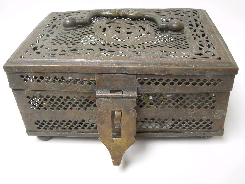 Appraisal: An Eastern bronzed metal Cricket type Casket with pierced design