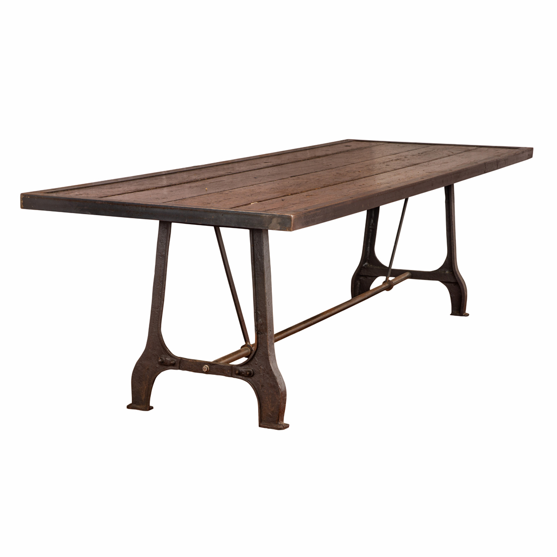 Appraisal: A LARGE INDUSTRIAL AGE TRESTLE TABLE A large Industrial Age