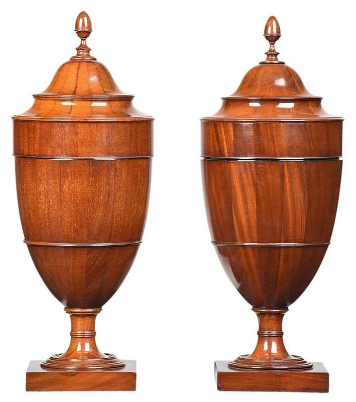 Appraisal: Fine Near Pair Federal Mahogany Knife Urns American or British