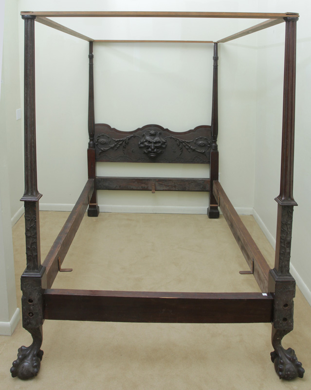 Appraisal: George III Style Chippendale Carved Mahogany Four-Poster Bedstead The shaped