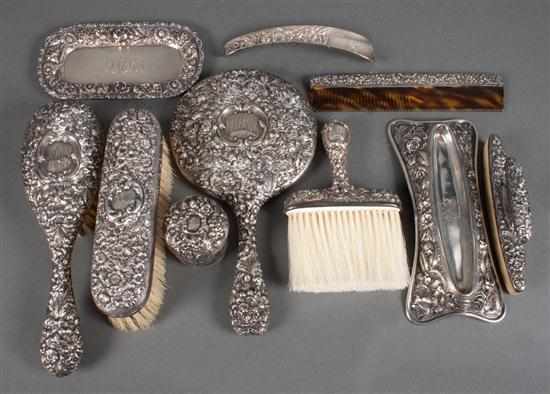 Appraisal: American repousse sterling silver lady's dresser set Stieff Silver Co