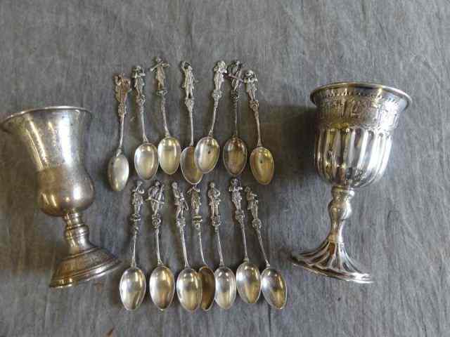 Appraisal: STERLING Lot of Spoons Kiddish CupsApprox troy oz From a