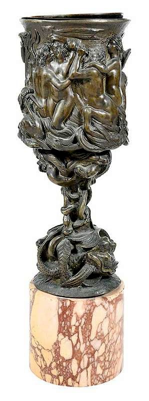 Appraisal: Renaissance Revival Bronze Chalice Continental th century decorative carvings of