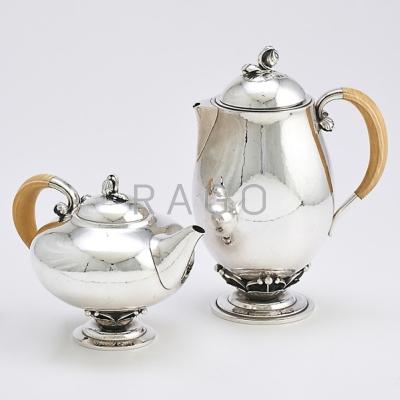 Appraisal: GEORG JENSEN STERLING COFFEE POT AND TEAPOT Rosebud pattern designed