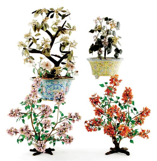 Appraisal: Chinese carved stone floral arrangements carved semiprecious stone jade and