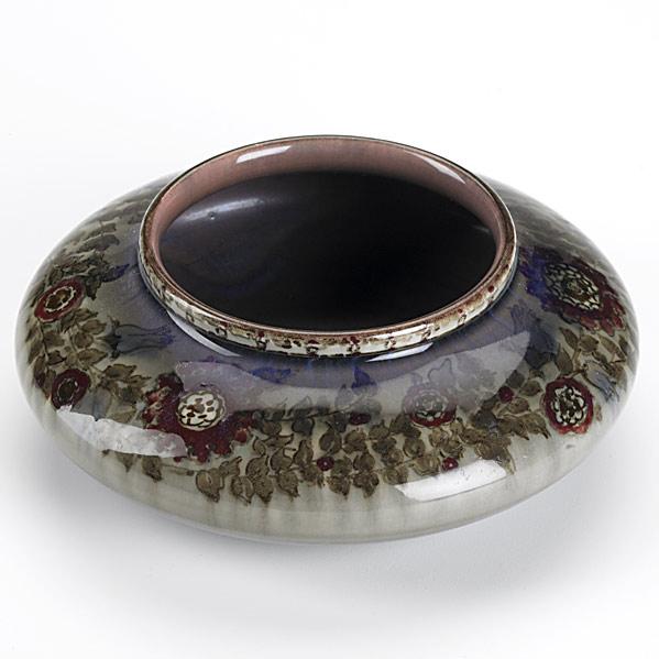 Appraisal: LORINDA EPPLYROOKWOODGray Tinted low bowl with roses UncrazedFlame mark XXIII