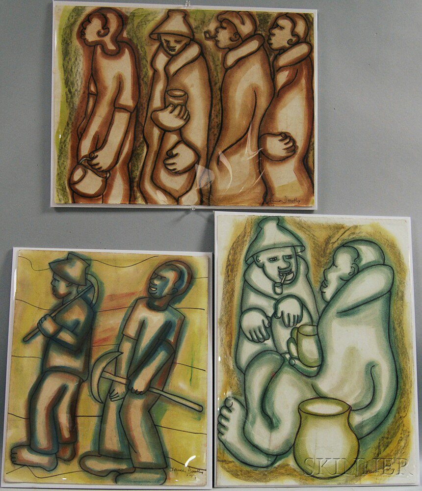 Appraisal: James Dorothy South African th Century Three Unframed Figural Works