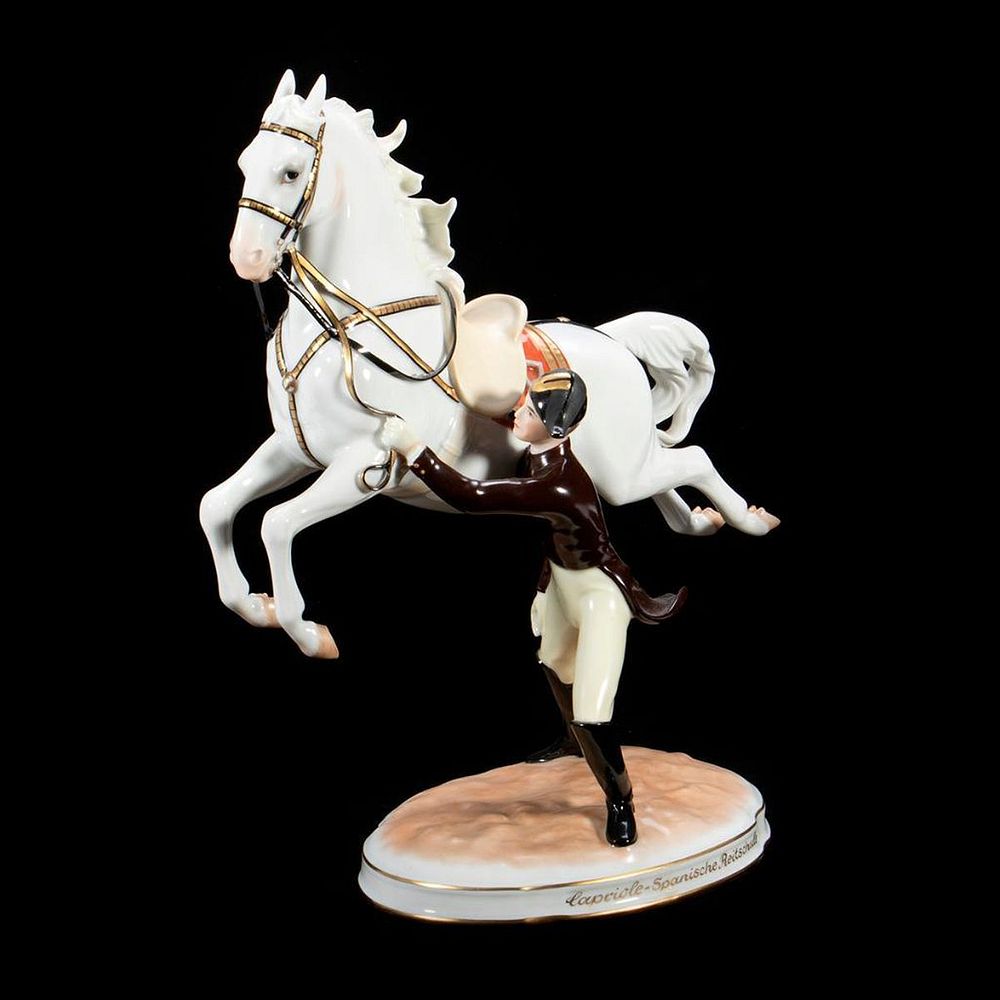 Appraisal: Vienna Porcelain Lipizzaner Figure of Horse and Trainer Capriole-SpanischeReitschule Beehive