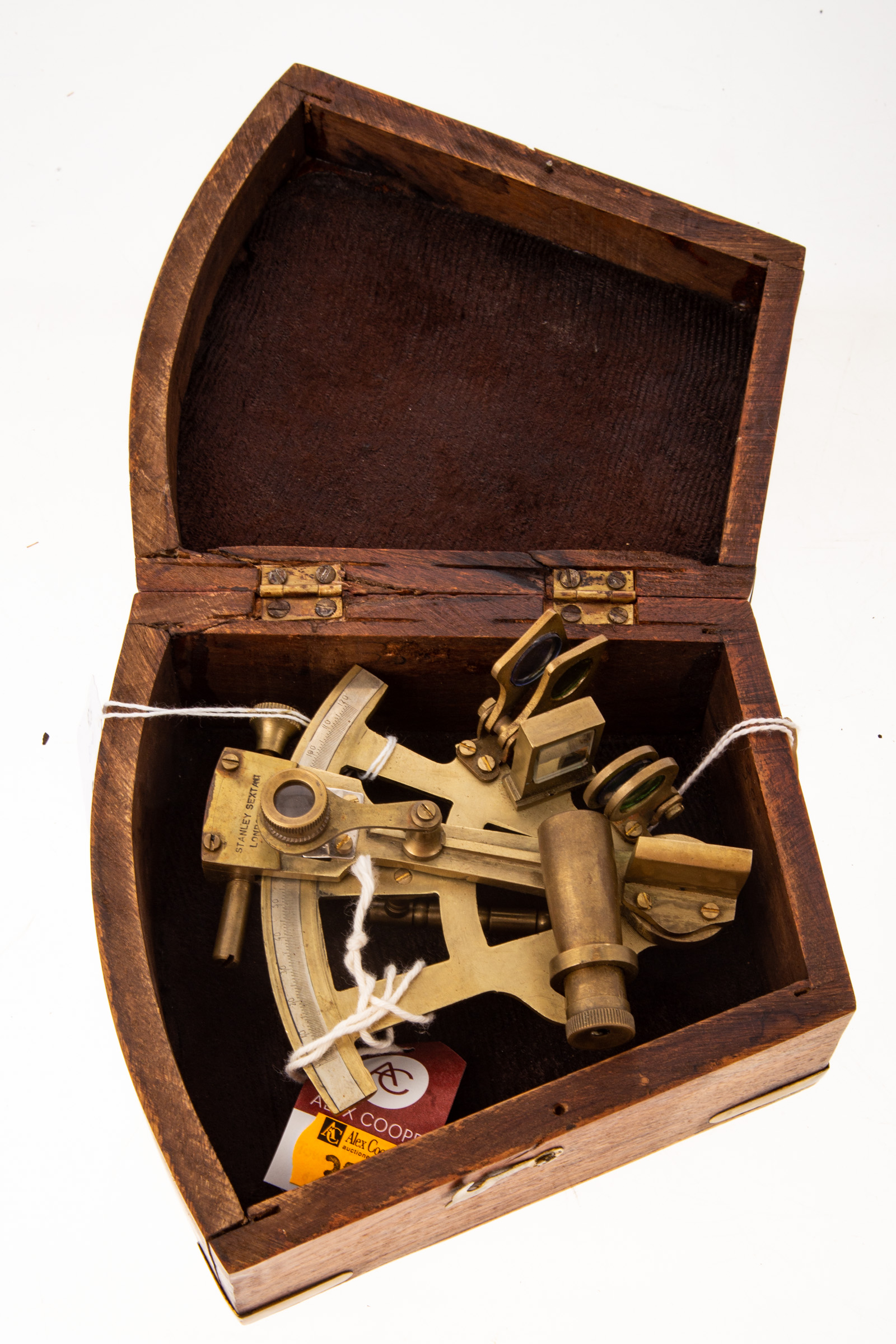 Appraisal: STANLEY BRASS MINIATURE SEXTANT AND CASE Later th century instrument