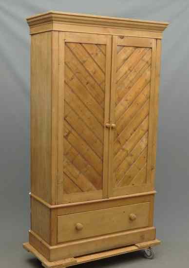 Appraisal: Scrubbed pine three part armoire '' W '' D ''