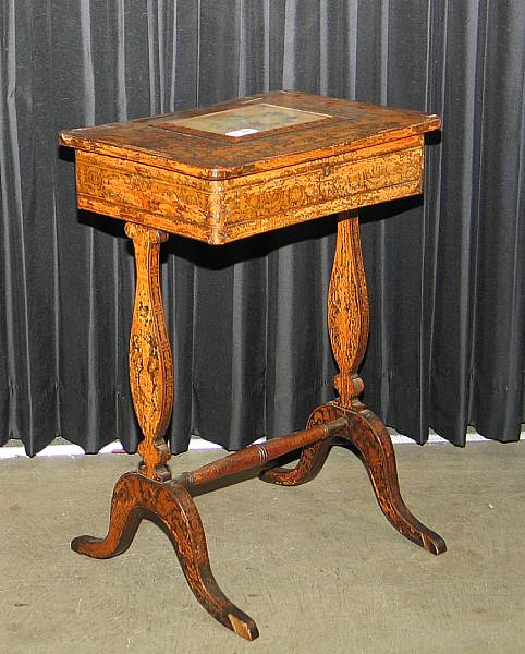 Appraisal: A Regency pen work and gilt stenciled sewing table first