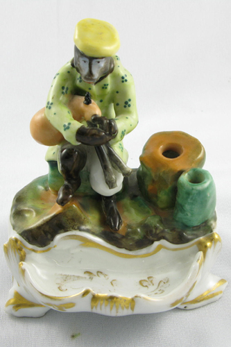 Appraisal: A STAFFORDSHIRE FIGURAL MONKEY PORCELAIN INKWELL - in ht in