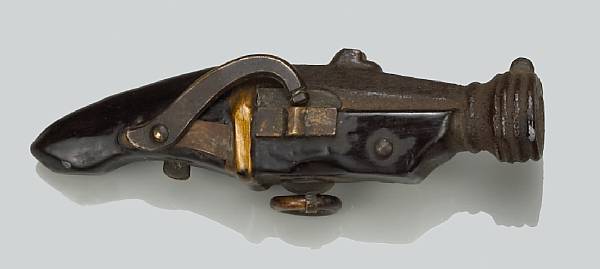 Appraisal: A lacquered iron miniature hand cannon th Century The toggle