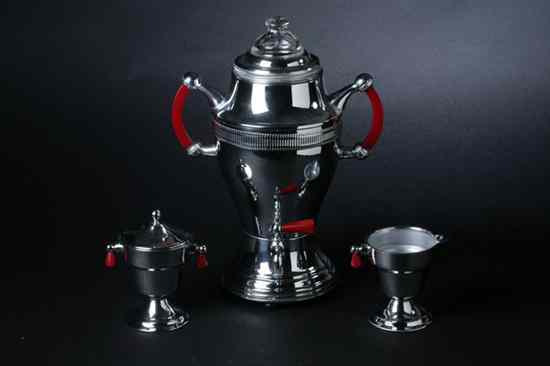 Appraisal: THREE-PIECE ART DECO CHROMIUM PLATED COFFEE SET Continental Silver Co