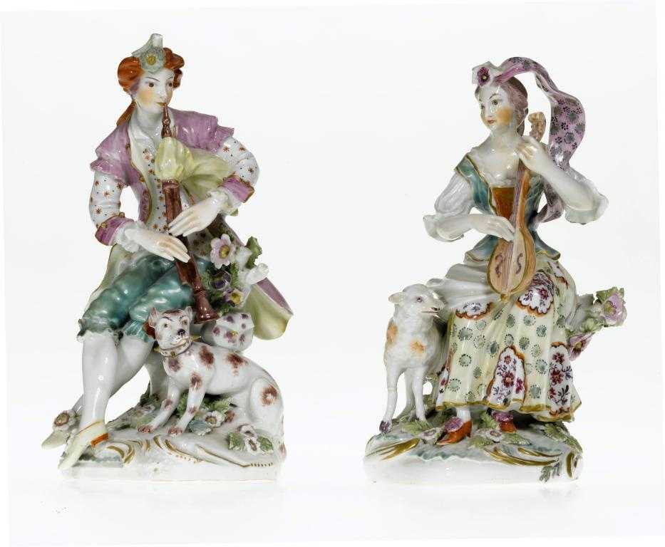 Appraisal: A PAIR OF DERBY FIGURES OF MANDOLIN AND BAGPIPE PLAYERS