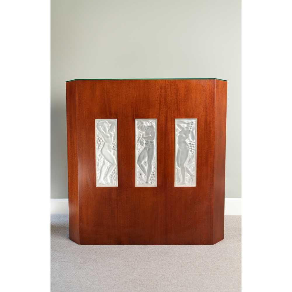 Appraisal: LALIQUE ATLANTIC BAR NO designed veneered in mahogany inset with