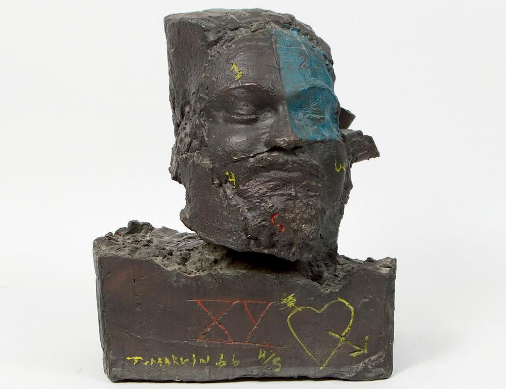 Appraisal: IGAEL TUMARKIN Israeli Born Patinated and Painted Bronze Head The