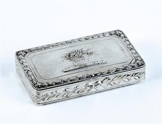 Appraisal: German silver box rectangular hinged cover decorated with bellflower border