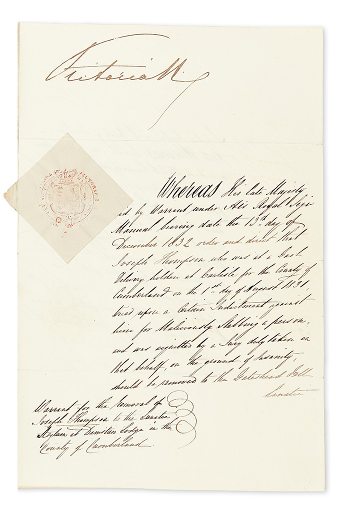 Appraisal: VICTORIA QUEEN OF ENGLAND Document Signed VictoriaReg warrant ordering the