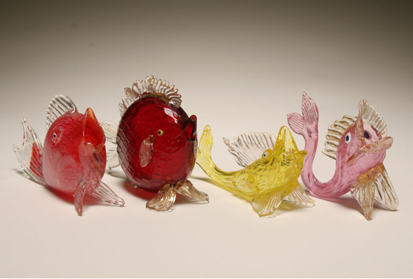 Appraisal: Four Murano art glass fish early th century Sculpted bodies