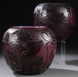 Appraisal: A PAIR OF CARDER STEUBEN PLUM JADE VASES A FINE