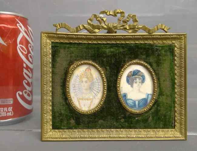 Appraisal: th c miniature double portrait on ivory Each '' x