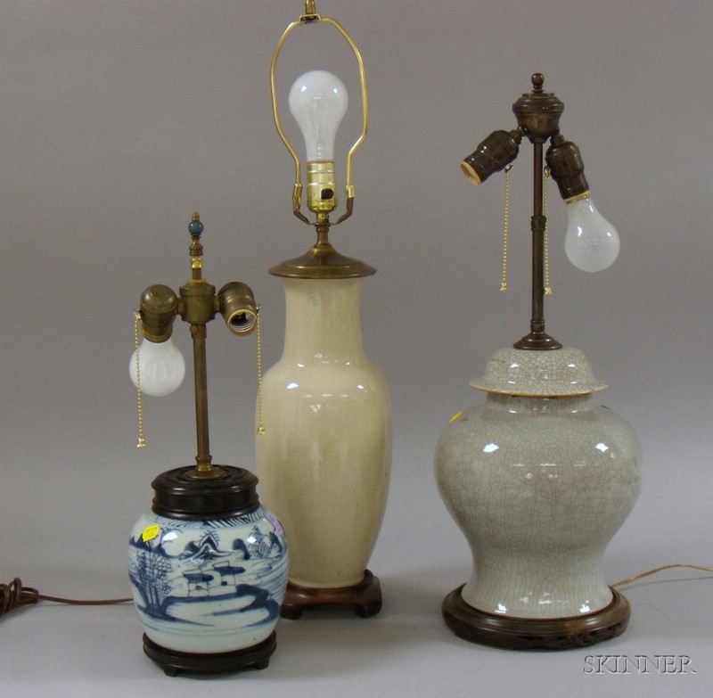 Appraisal: Three Asian Export Pottery Items Mounted as Table Lamps