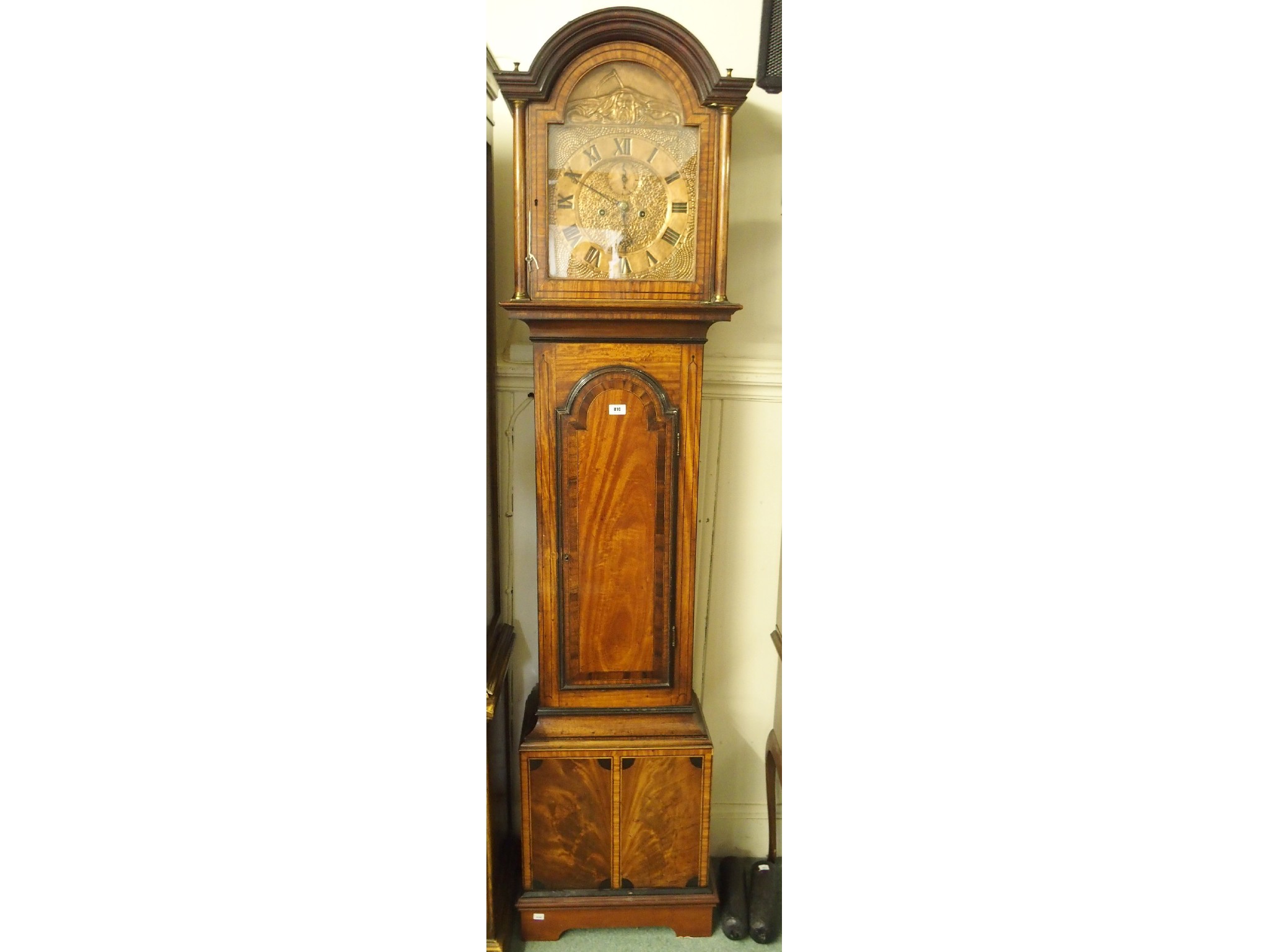 Appraisal: A Victorian mahogany inlaid longcase clock with copper Father Time