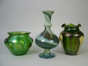 Appraisal: A Loetz style glass vase circa wavy neck tapering into