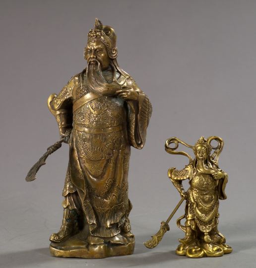 Appraisal: Two Oriental Figures the first a patinated brass figure of