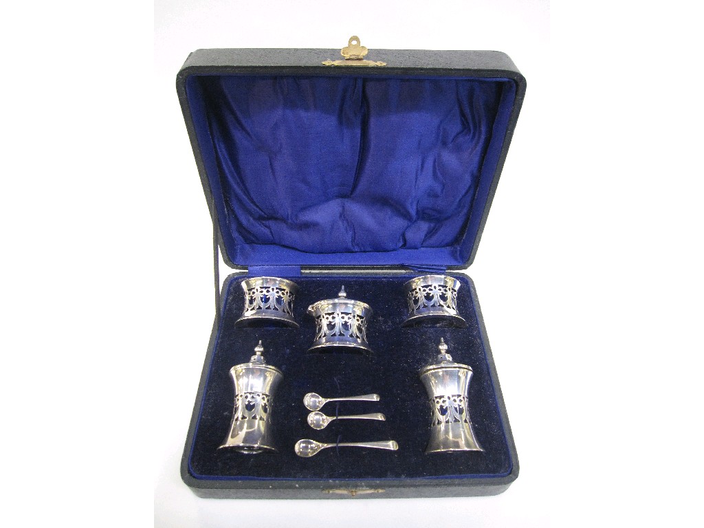 Appraisal: Cased five piece silver condiment set Birmingham