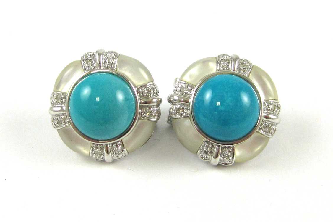 Appraisal: PAIR OF TURQUOISE AND DIAMOND EARRINGS each k white gold