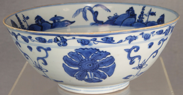 Appraisal: Chinese Export porcelain sm blue and white punch bowl d