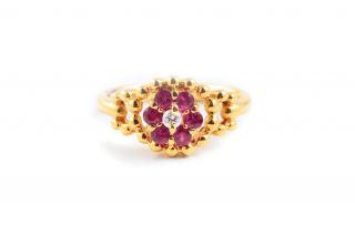 Appraisal: A Red Stone Diamond Gold Ring by Christian Dior Set